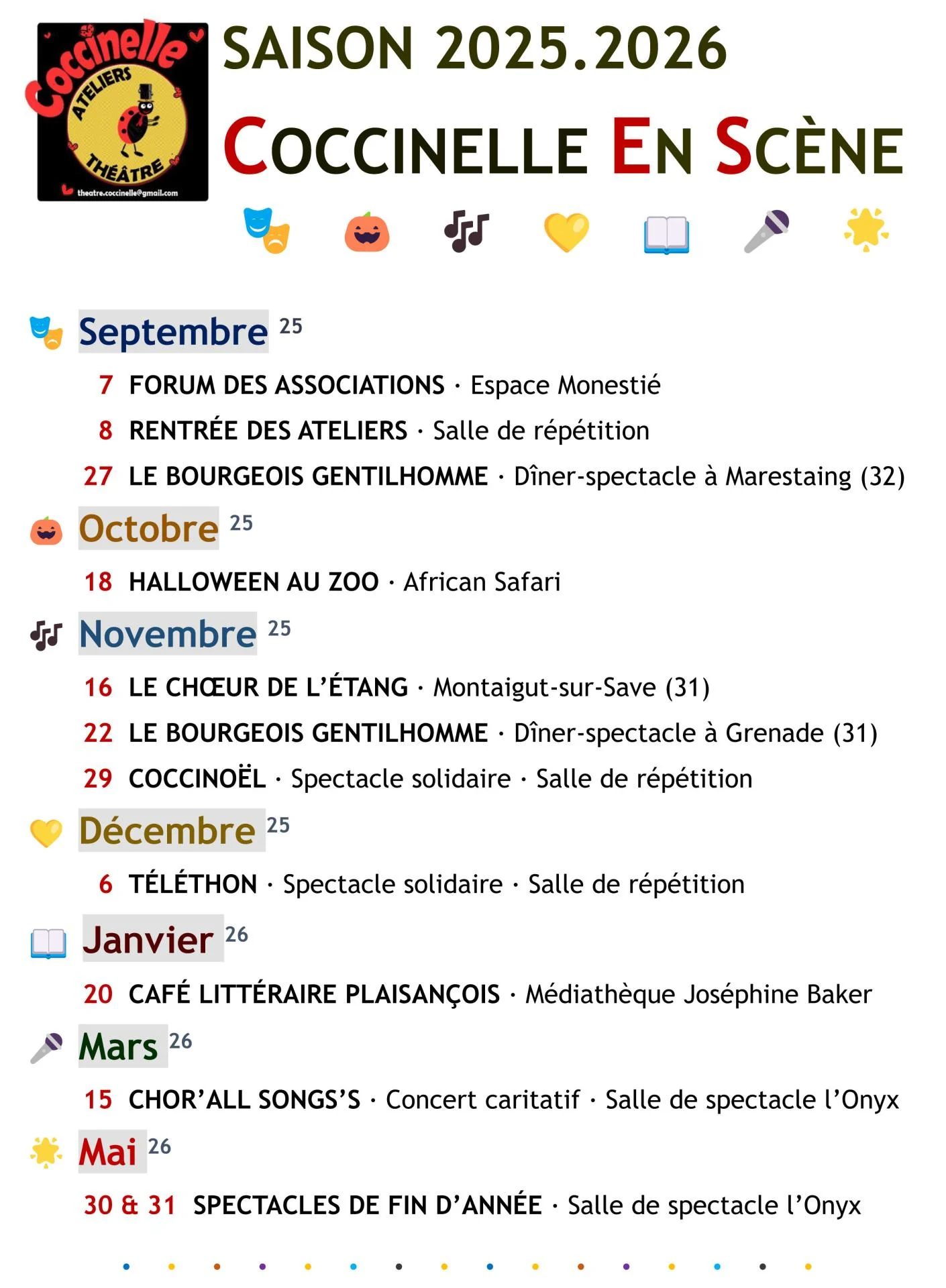 Coccinelle en scène saison 2025 2026